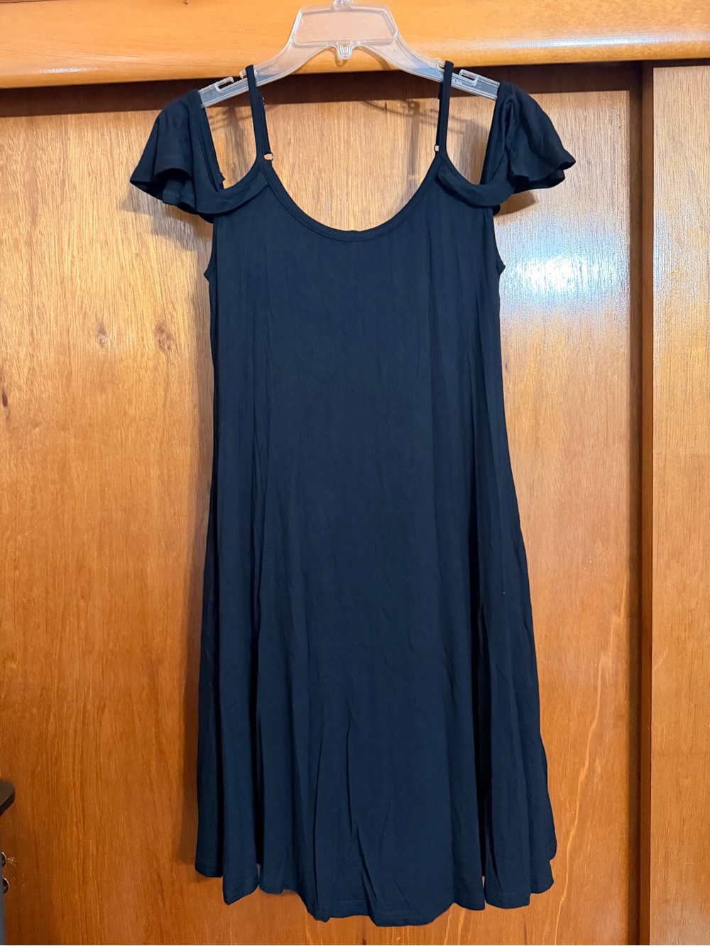 Black Cold-Shoulder Swing Dress with Pockets Medium